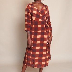 Plaid Wrap Dress in Brown and Orange